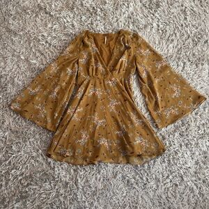 Free People Lilou Floral Bell Sleeve Mini Dress